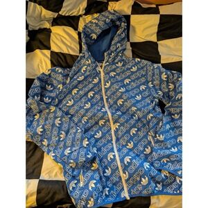 Adidas All Over Trefoil Logo Windbreaker Jacket Blue White Men's Size Large